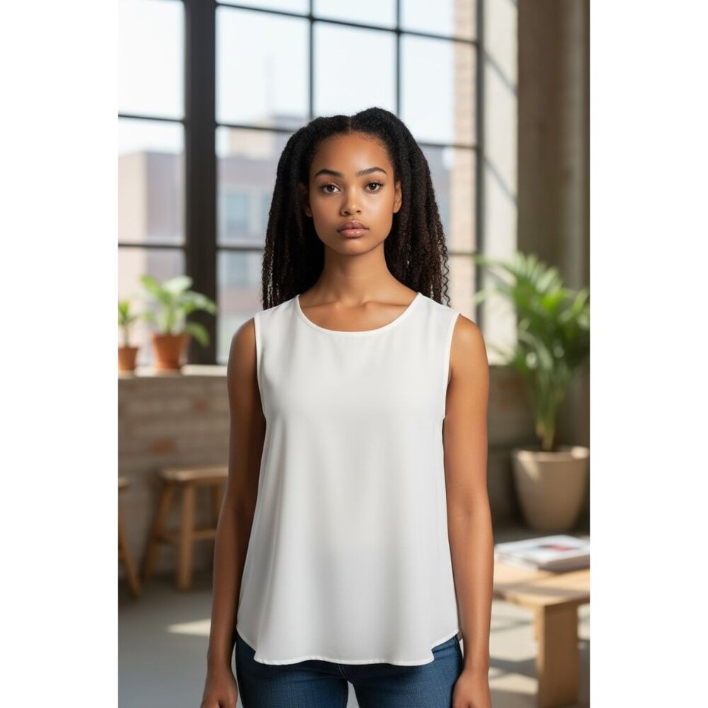 Pleione Womens XS Blouse Dressy Tank Top White Sleeveless Dressy Casual Office